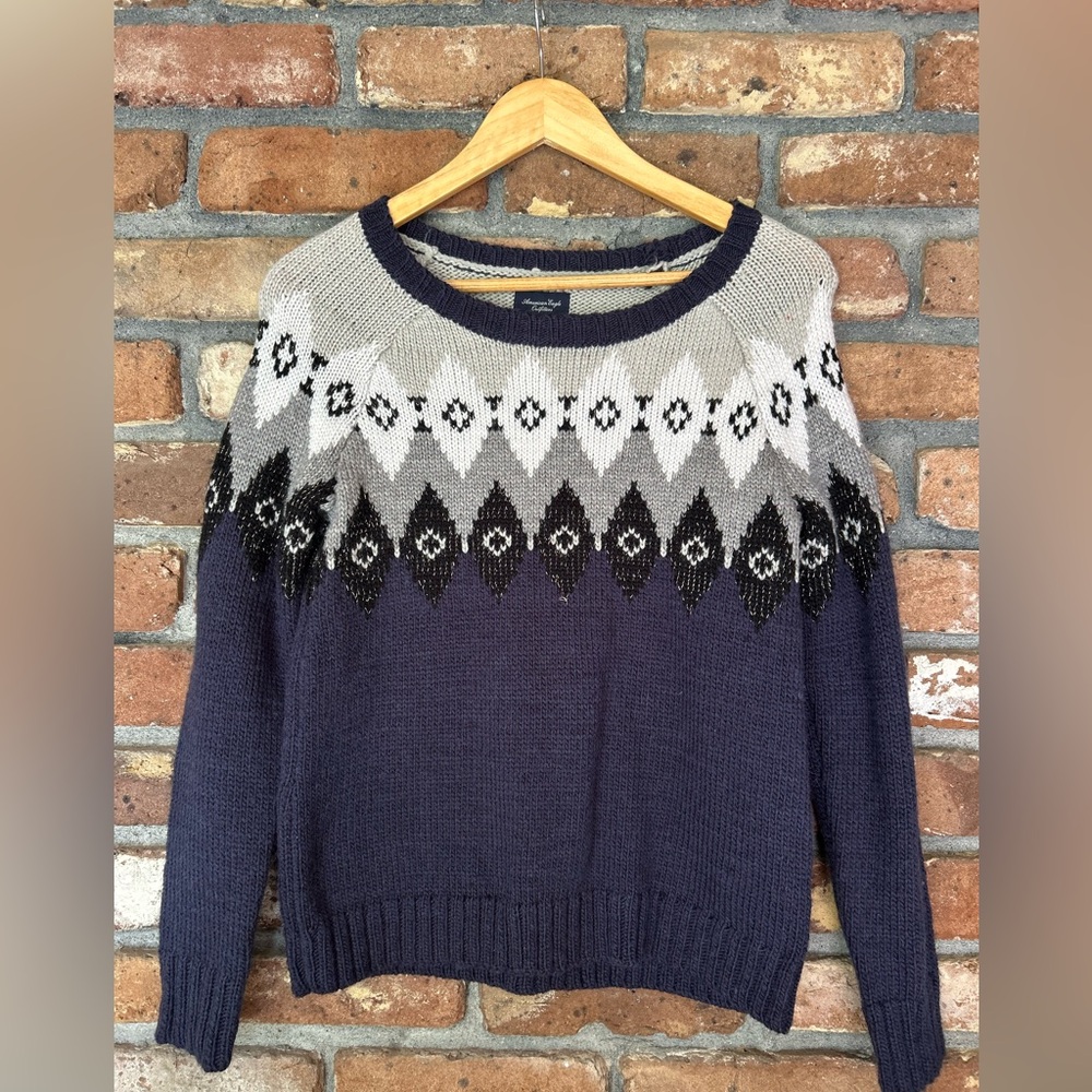 American Eagle Blue And Silver  Argyle Holiday Sweater Size XS
